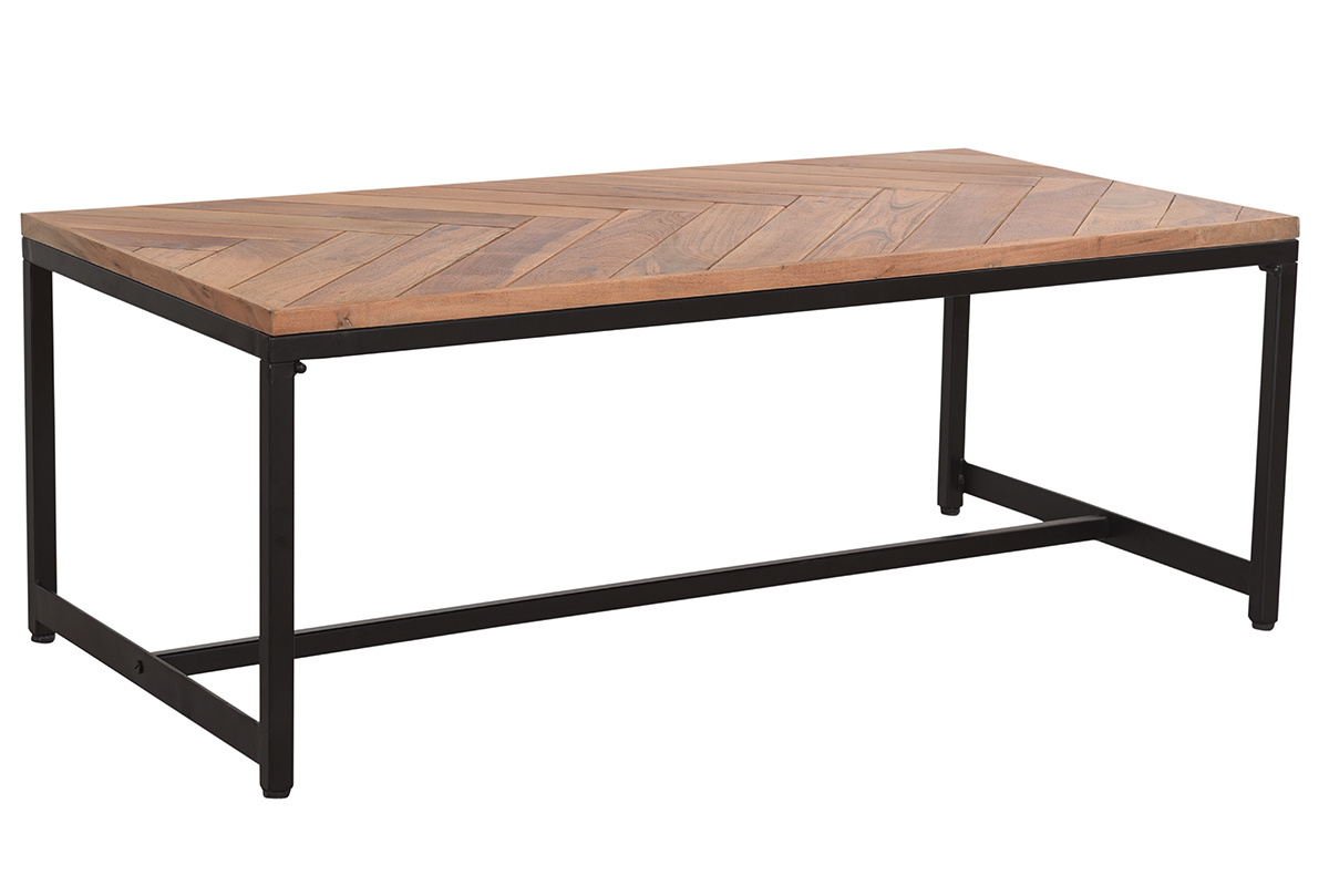 Mesa de centro moderna en acacia y metal negro STICK