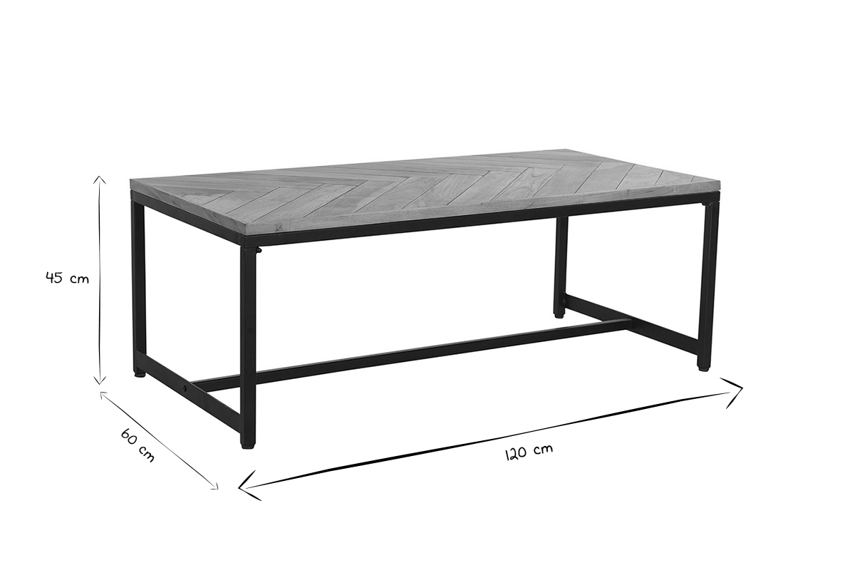 Mesa de centro moderna en acacia y metal negro STICK