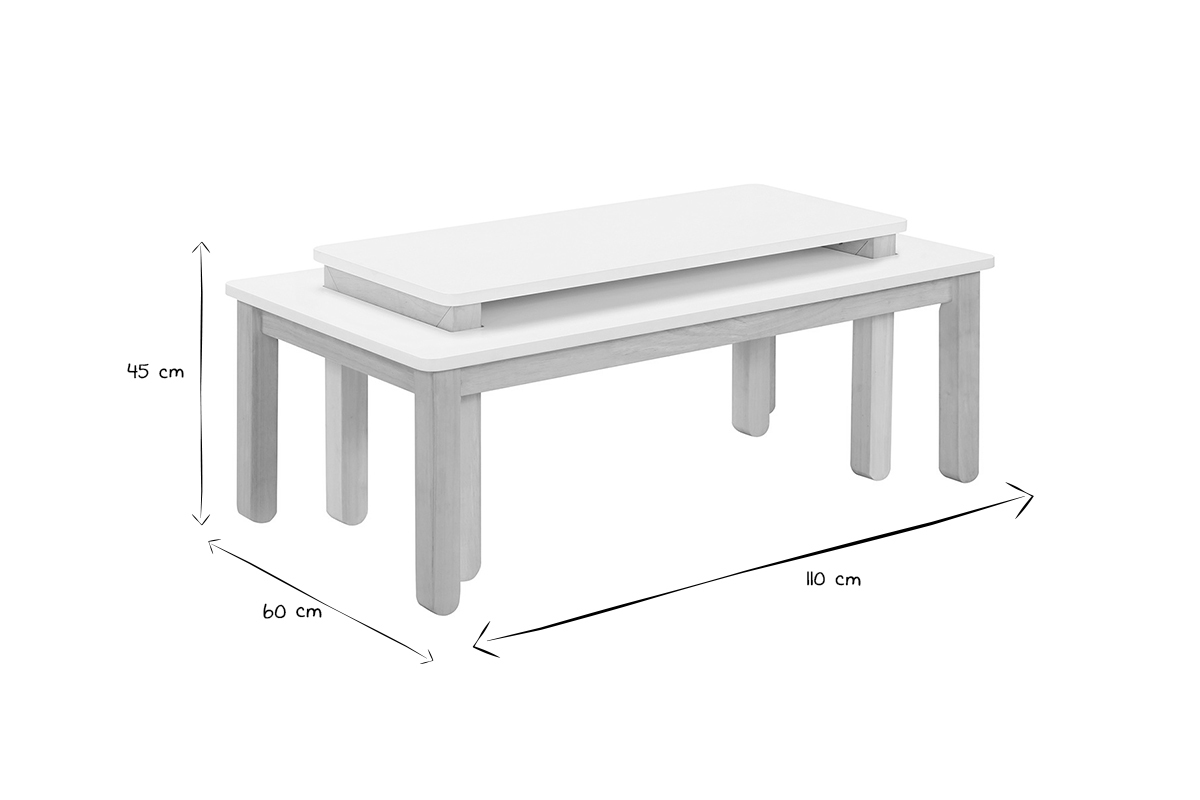 Mesa de centro nrdica con banco integrado blanco y madera clara CYBEL