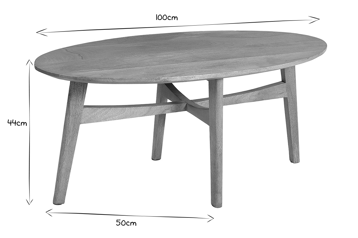 Mesa de centro ovalada de madera de mango maciza clara 100cm PALEY