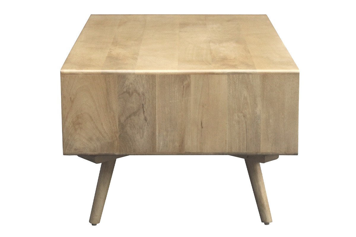 Mesa de centro rectangular con almacenaje de madera maciza de mango y caa de ratn 100 cm ACANGE