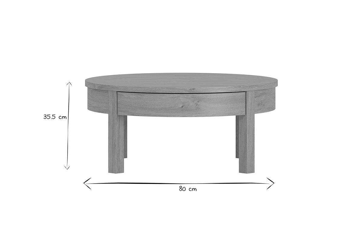 Mesa de centro redonda acabado roble con cajn 80cm dim. EOLE