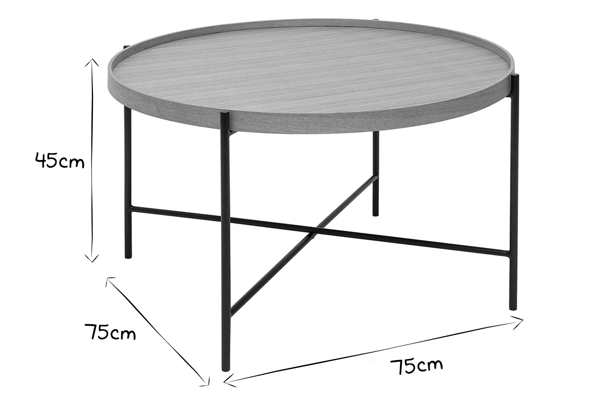 Mesa de centro redonda de madera clara y metal negro 75cm BASSY