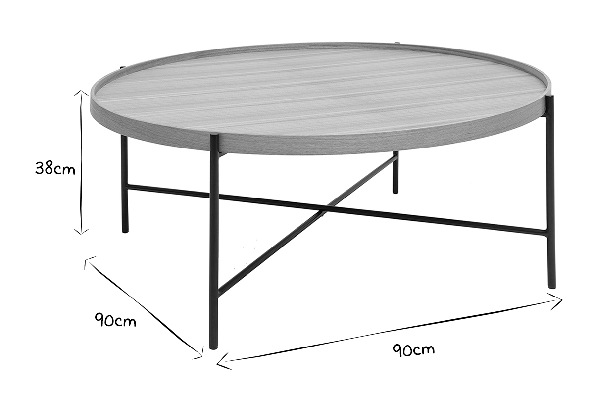 Mesa de centro redonda de madera clara y metal negro 90cm BASSY