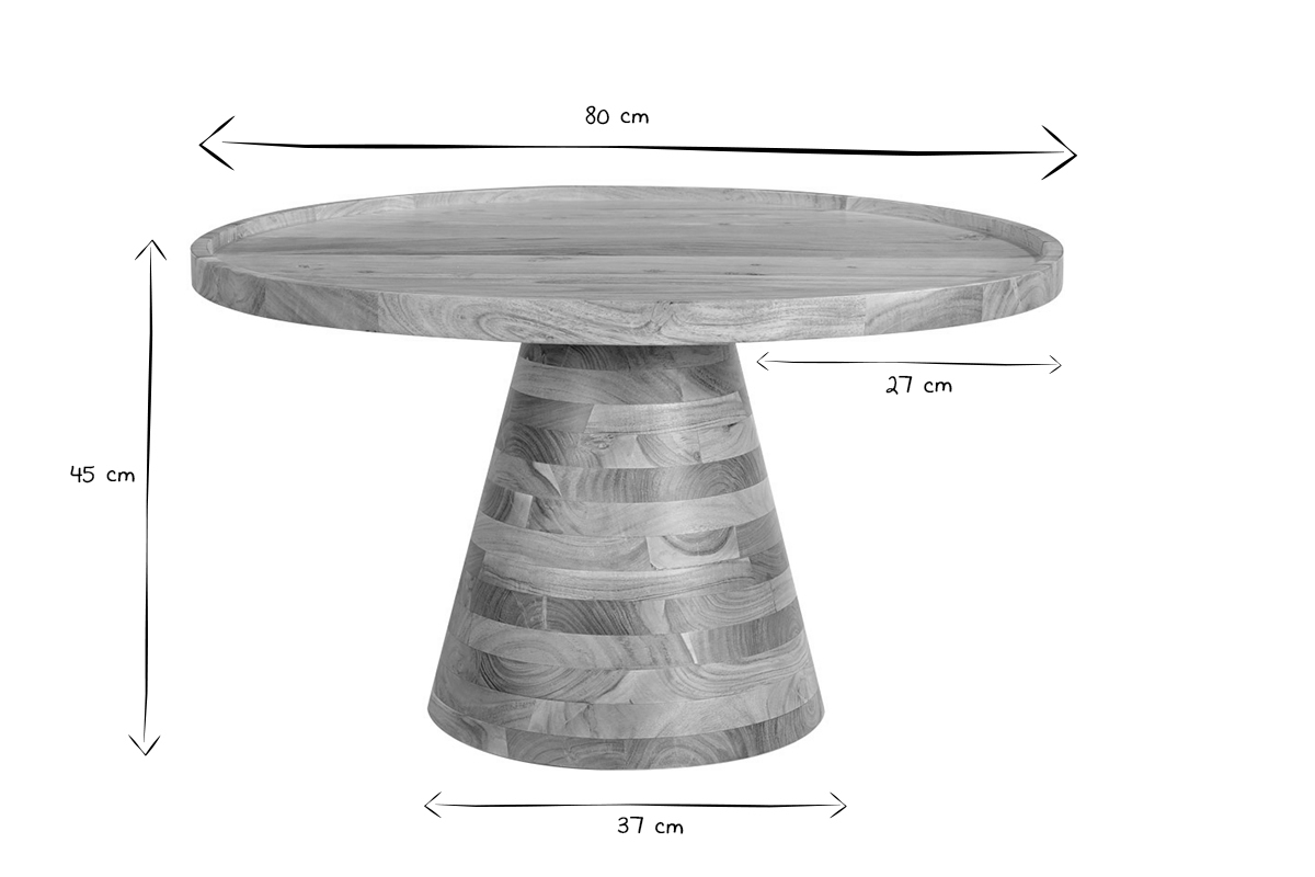 Mesa de centro redonda de madera maciza 80 cm de dimetro MATERA