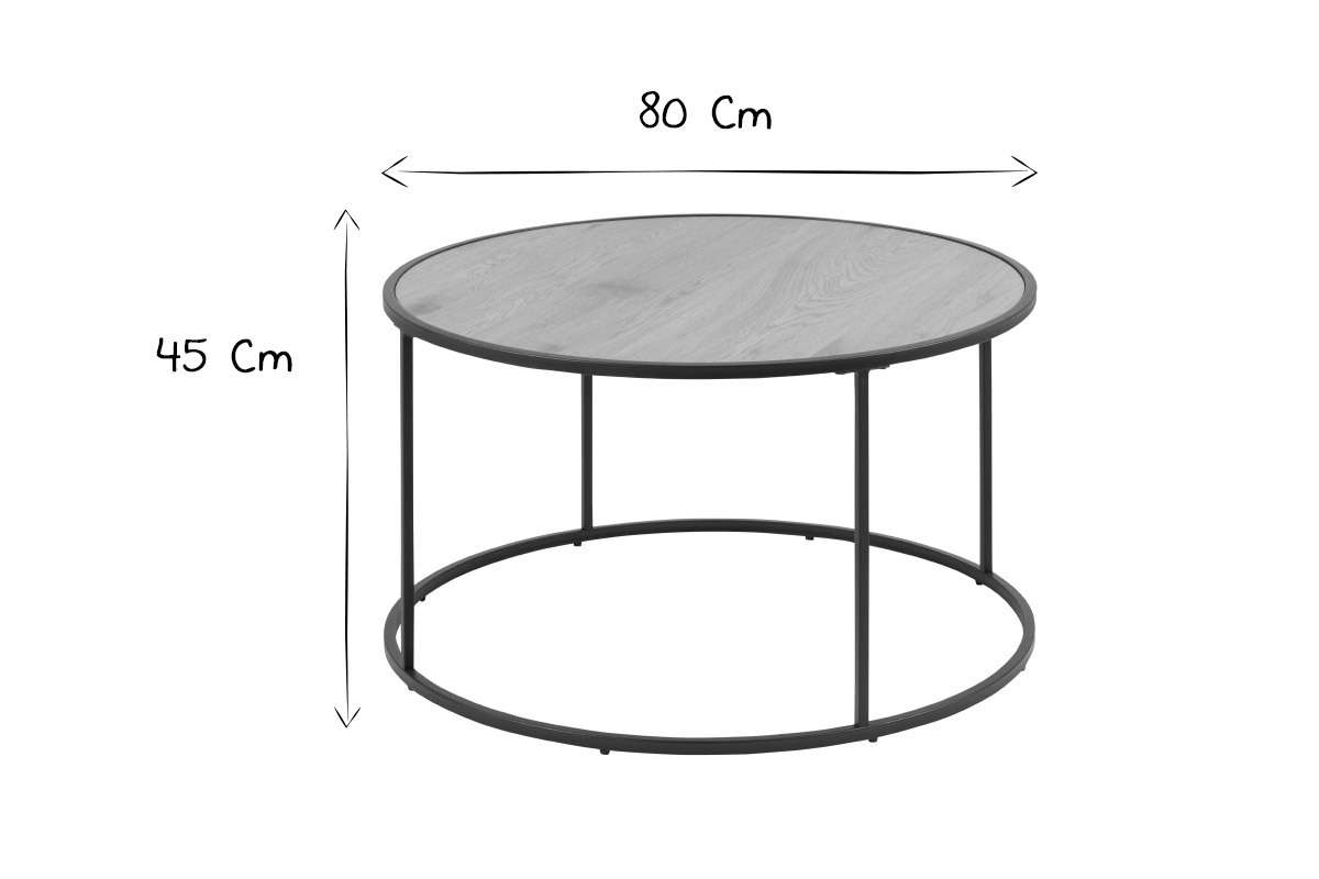 Mesa de centro redonda madera y metal negro D80 cm TRESCA