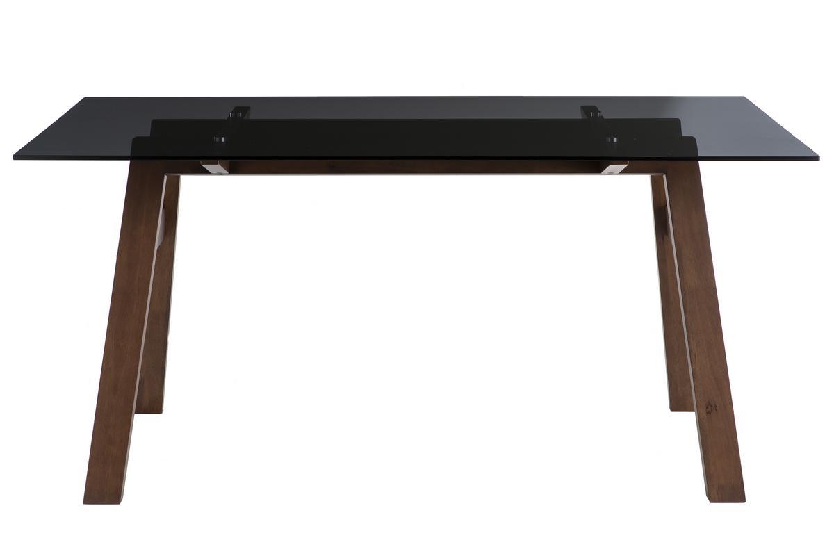 Mesa de comedor cristal ahumado negro y madera L160 cm BACCO