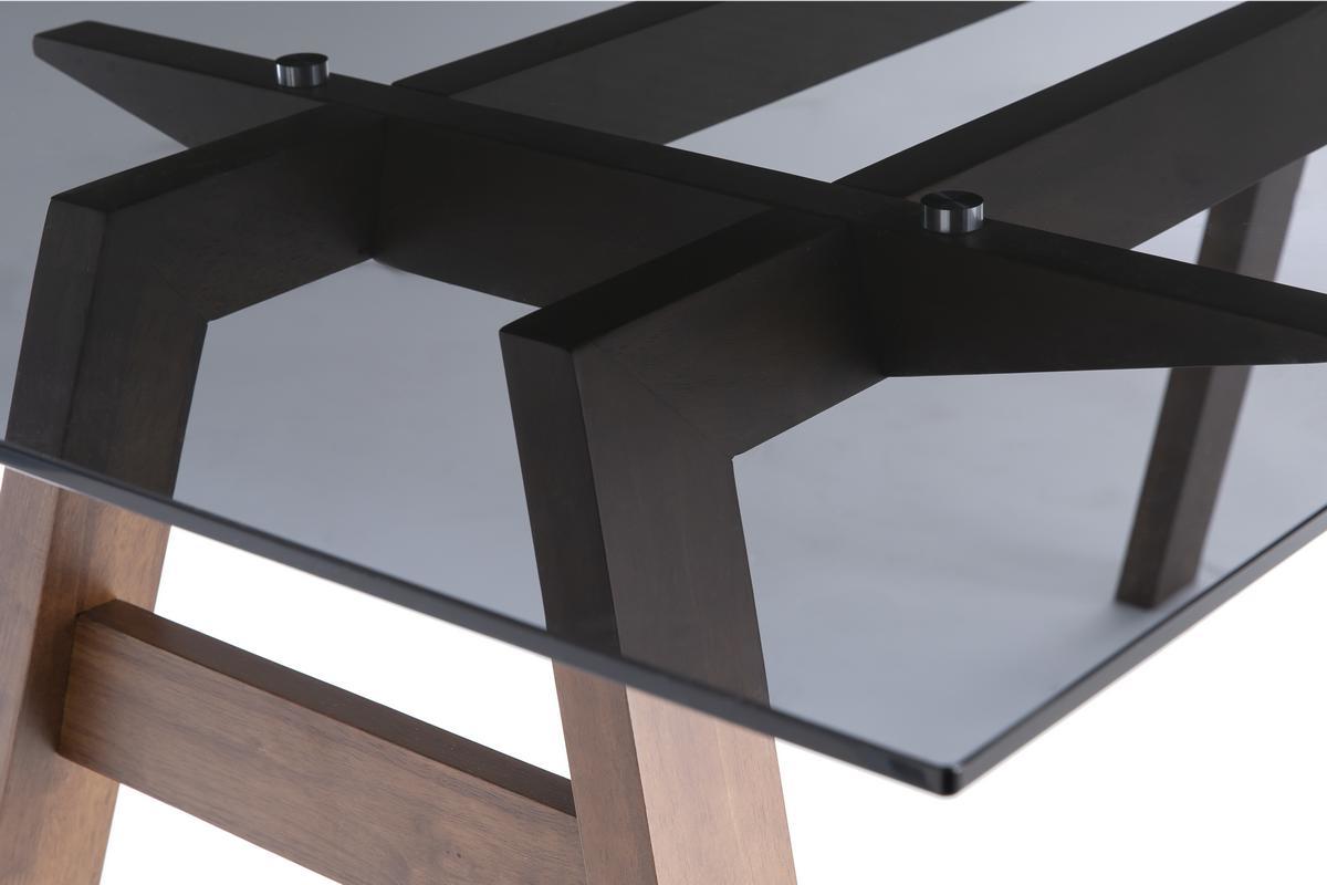 Mesa de comedor cristal ahumado negro y madera L160 cm BACCO