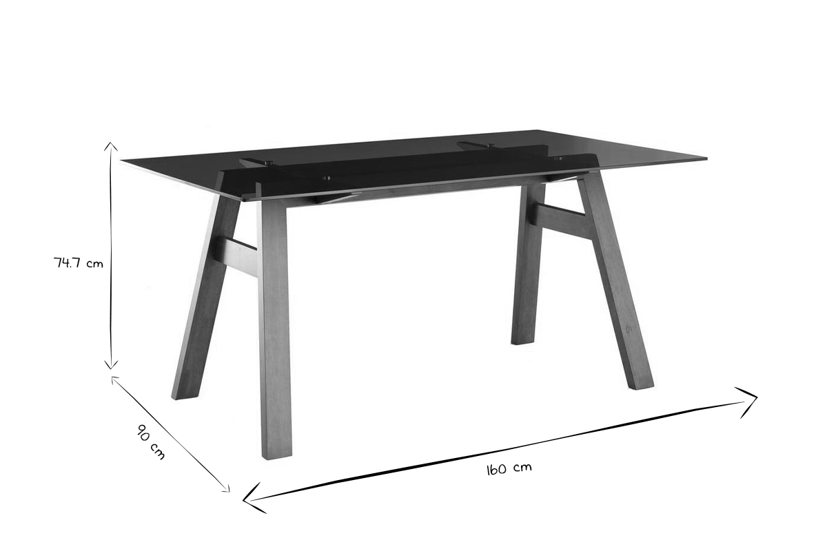 Mesa de comedor cristal ahumado negro y madera L160 cm BACCO