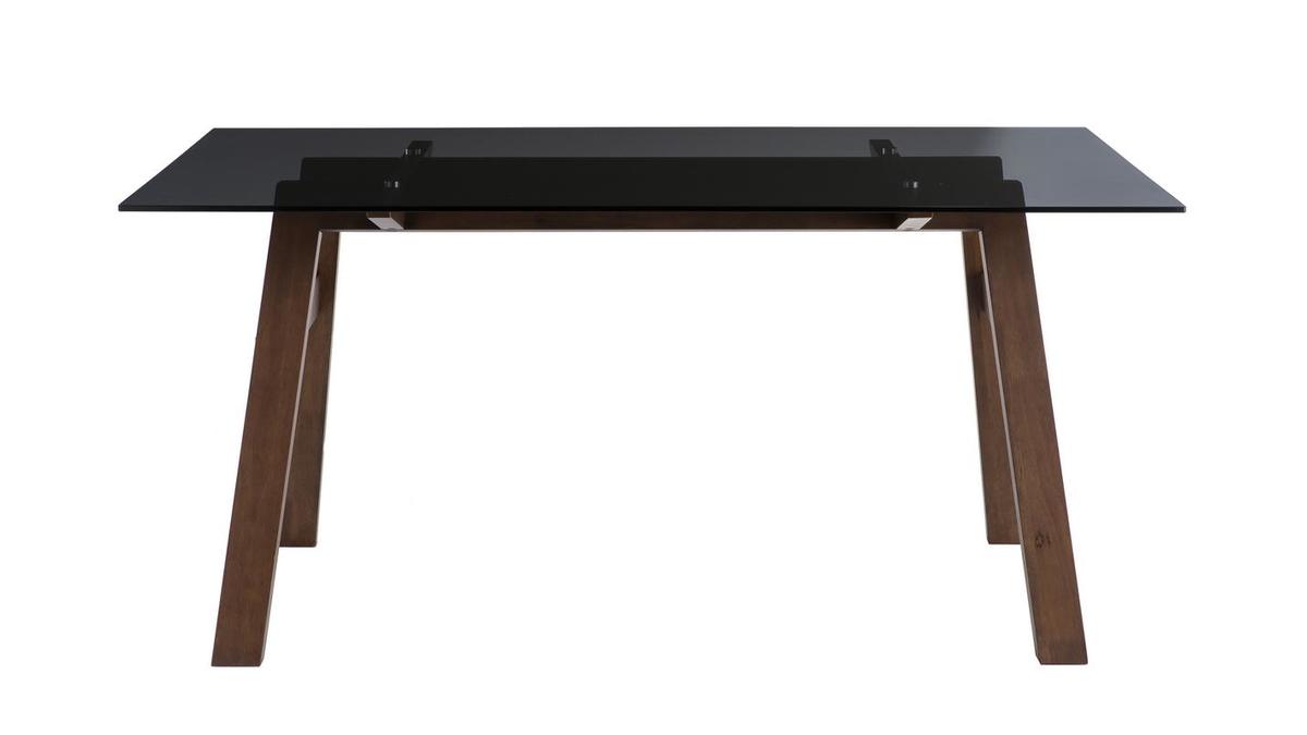 Mesa de comedor cristal ahumado negro y madera L160 cm BACCO