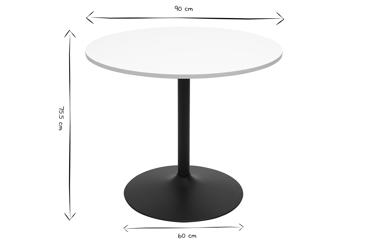 Mesa de comedor diseo blanco y negro redonda D90 cm CALISTA