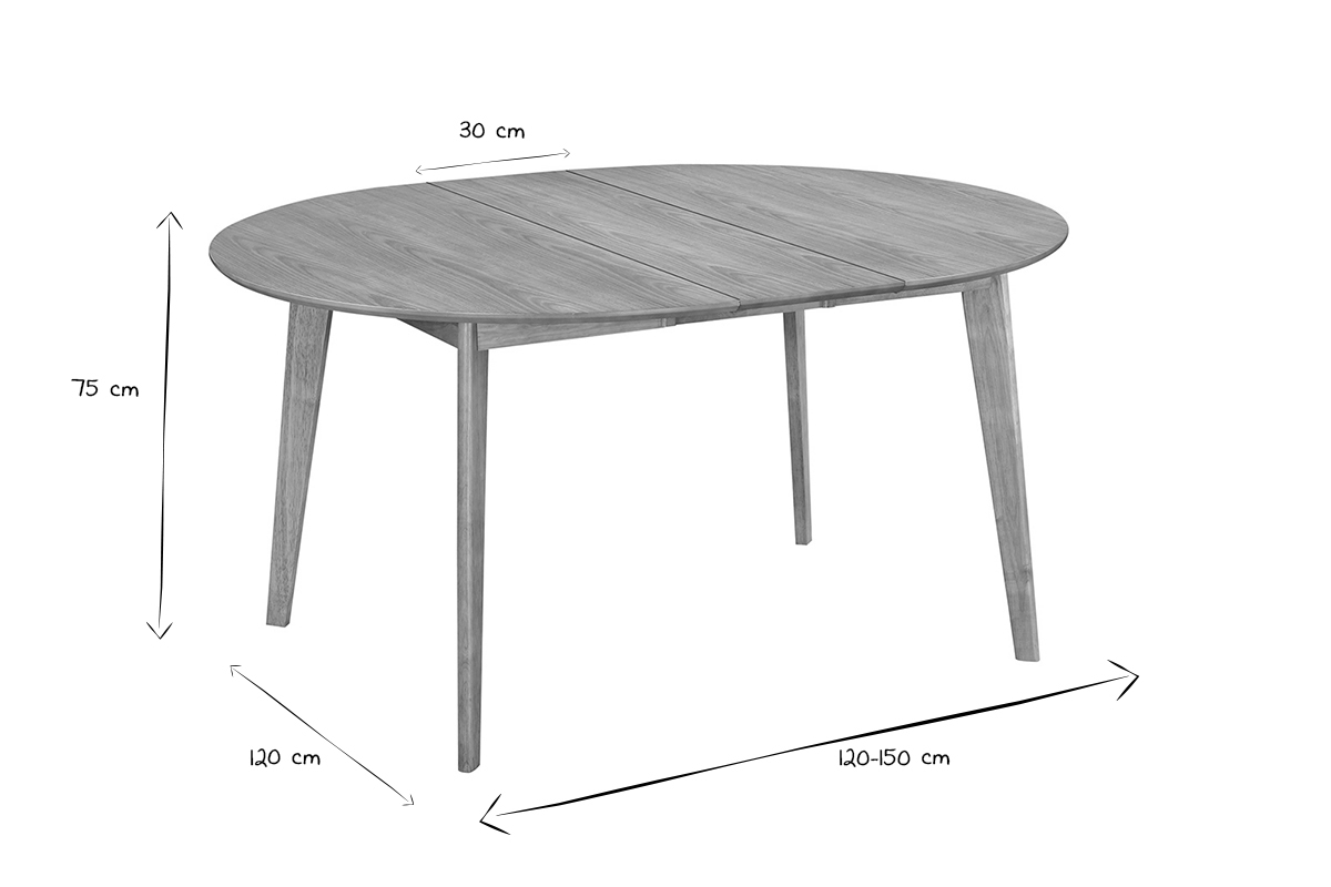 Mesa de comedor diseo redonda extensible roble L120-150 LEENA