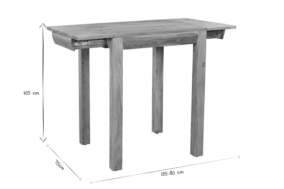 Mesa de comedor extensible en acacia maciza L80-135 cm BALTO