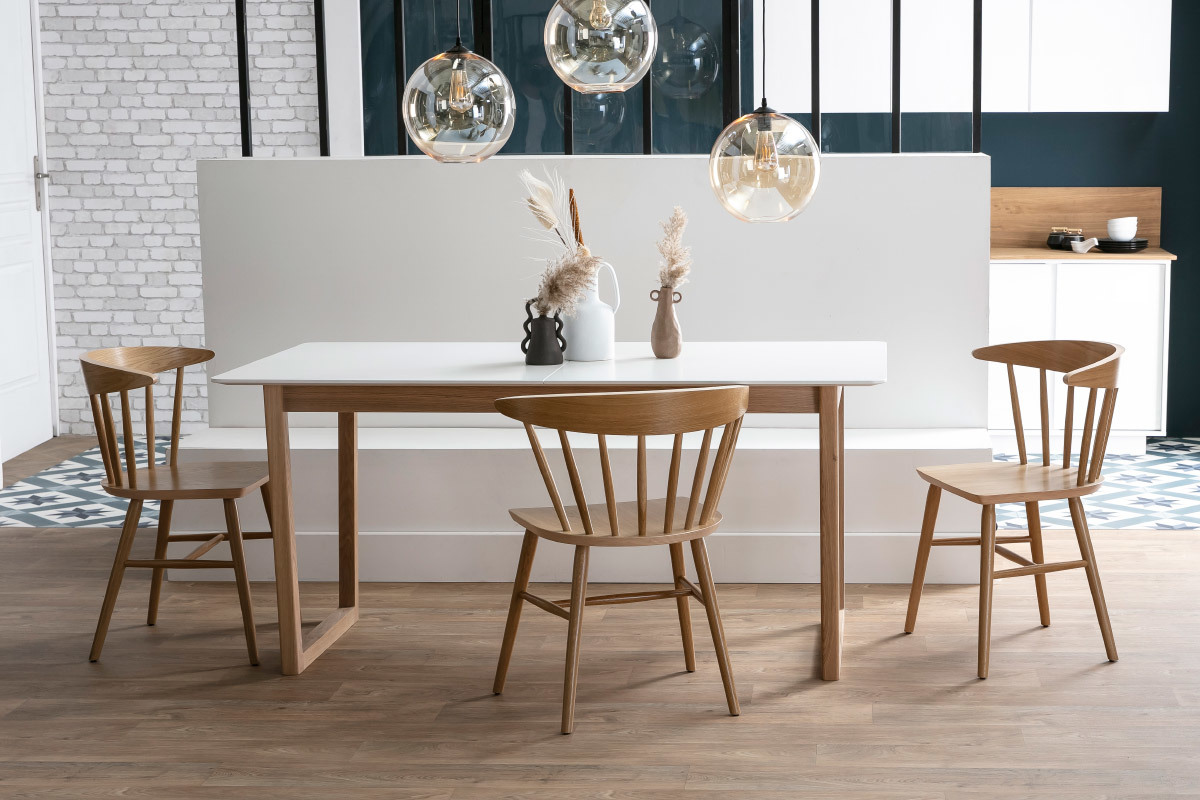 Mesa de comedor extensible madera clara y blanco L160-240 cm LAHO