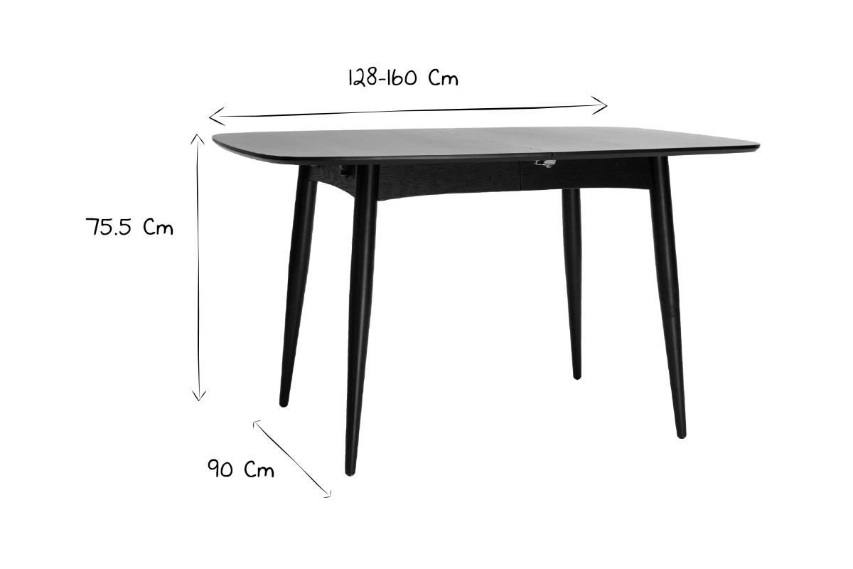 Mesa de comedor extensible madera negra L130-160 cm NORDECO