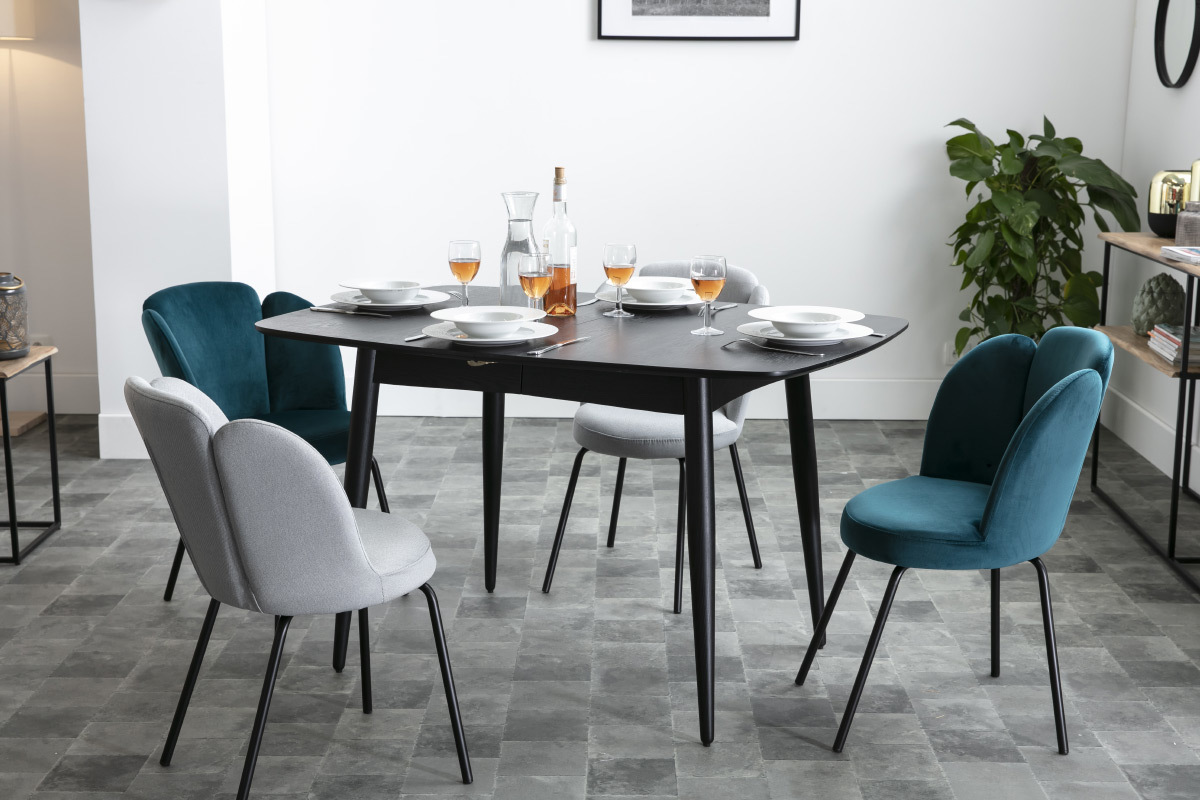 Mesa de comedor extensible madera negra L130-160 cm NORDECO