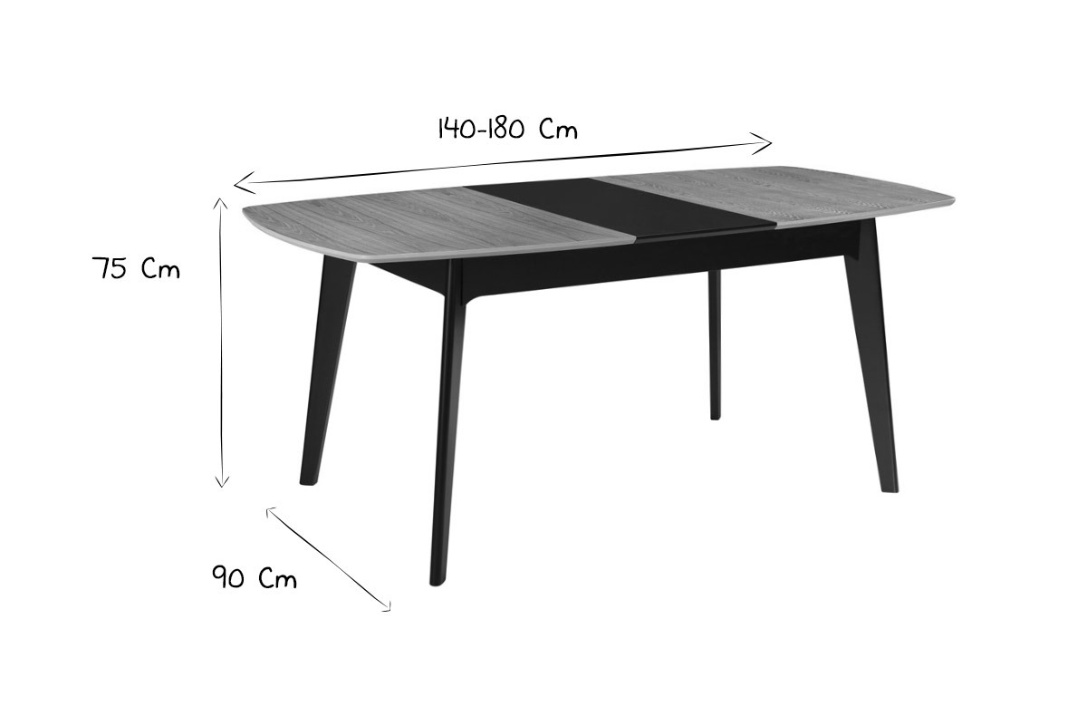 Mesa de comedor extensible madera y negro L140-180 cm MEENA