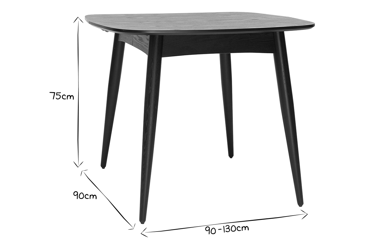 Mesa de comedor extensible negra L90-130 cm NORDECO