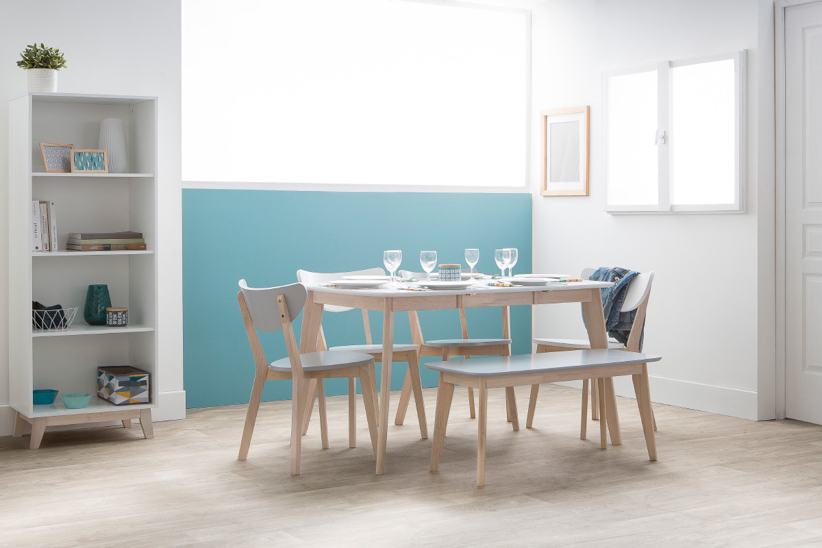 Mesa de comedor extensible nrdica en madera clara L90-130 LEENA