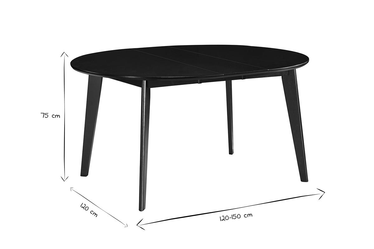 Mesa de comedor extensible redonda negra L120-150 cm LEENA