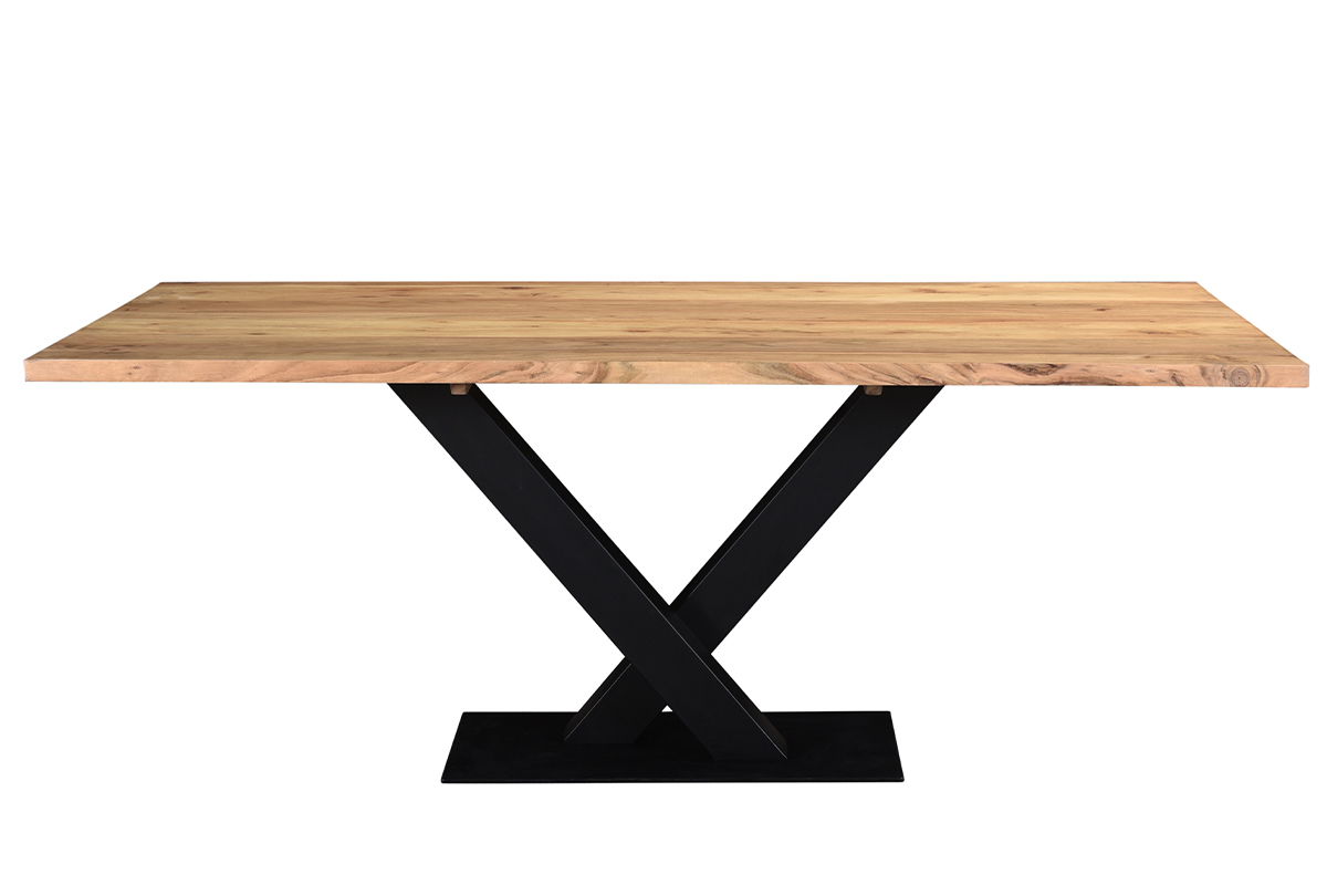 Mesa de comedor industrial rectangular de madera de acacia maciza y metal negro 200cm VALLEY