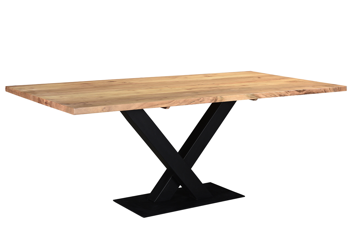 Mesa de comedor industrial rectangular de madera de acacia maciza y metal negro 200cm VALLEY