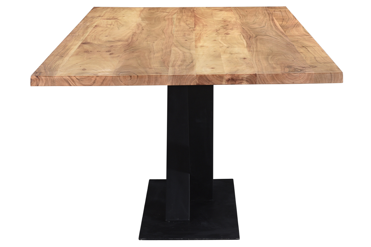 Mesa de comedor industrial rectangular de madera de acacia maciza y metal negro 200cm VALLEY