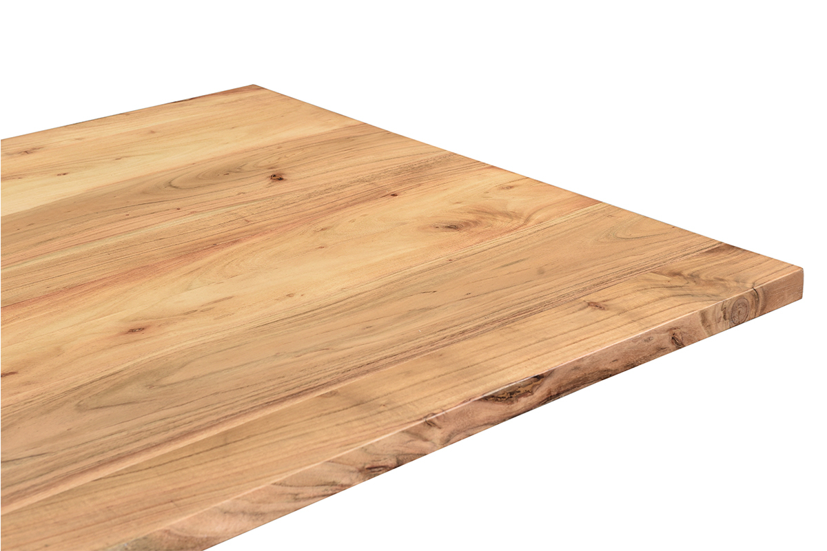 Mesa de comedor industrial rectangular de madera de acacia maciza y metal negro 200cm VALLEY