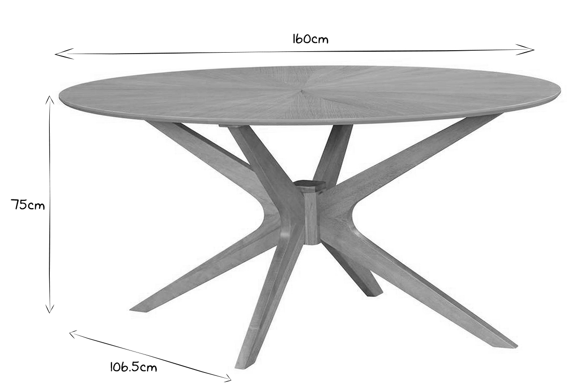 Mesa de comedor ovalada de diseo en roble 160cm DIELLI