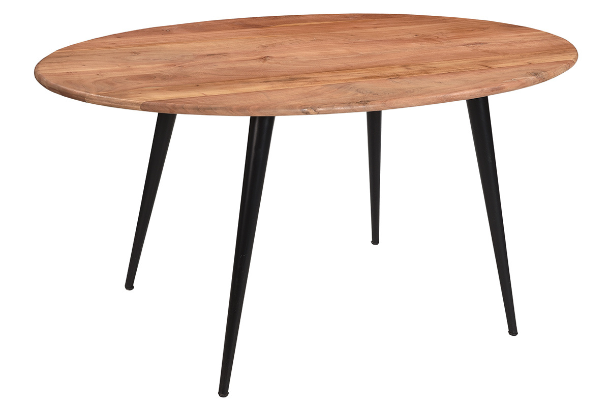 Mesa de comedor ovalada de madera de acacia maciza y metal 160cm OBALI