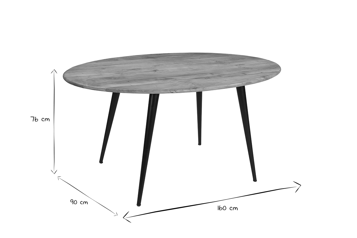 Mesa de comedor ovalada de madera de acacia maciza y metal 160cm OBALI