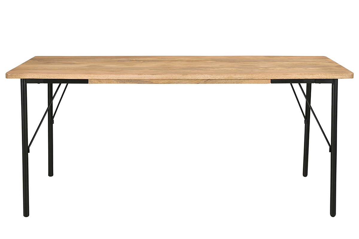 Mesa de comedor rectangular de madera maciza de mango y metal negro 180 cm JUDE