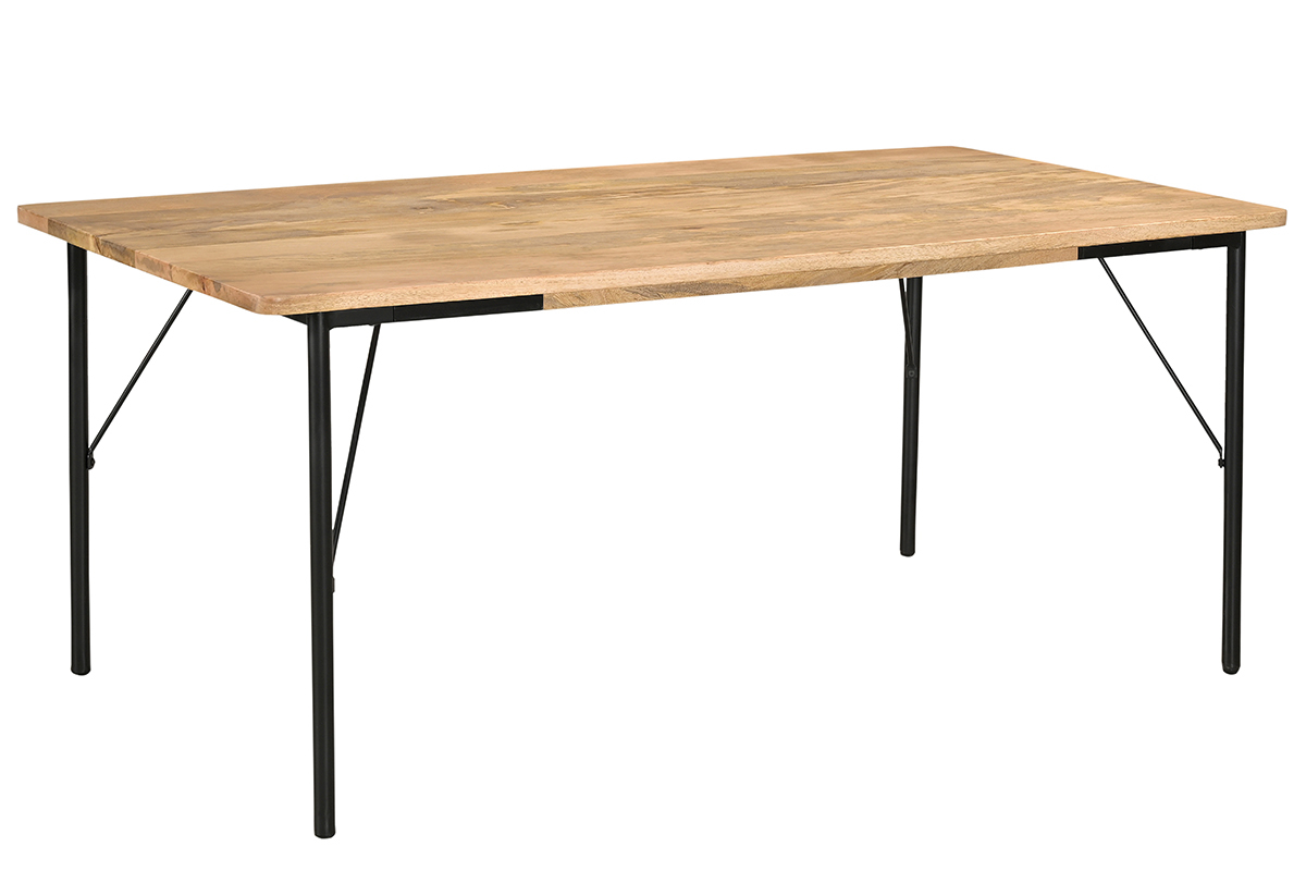 Mesa de comedor rectangular de madera maciza de mango y metal negro 180 cm JUDE