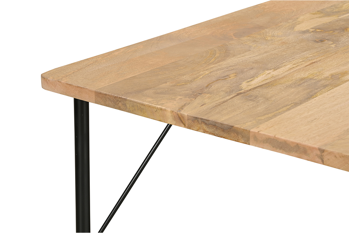 Mesa de comedor rectangular de madera maciza de mango y metal negro 180 cm JUDE