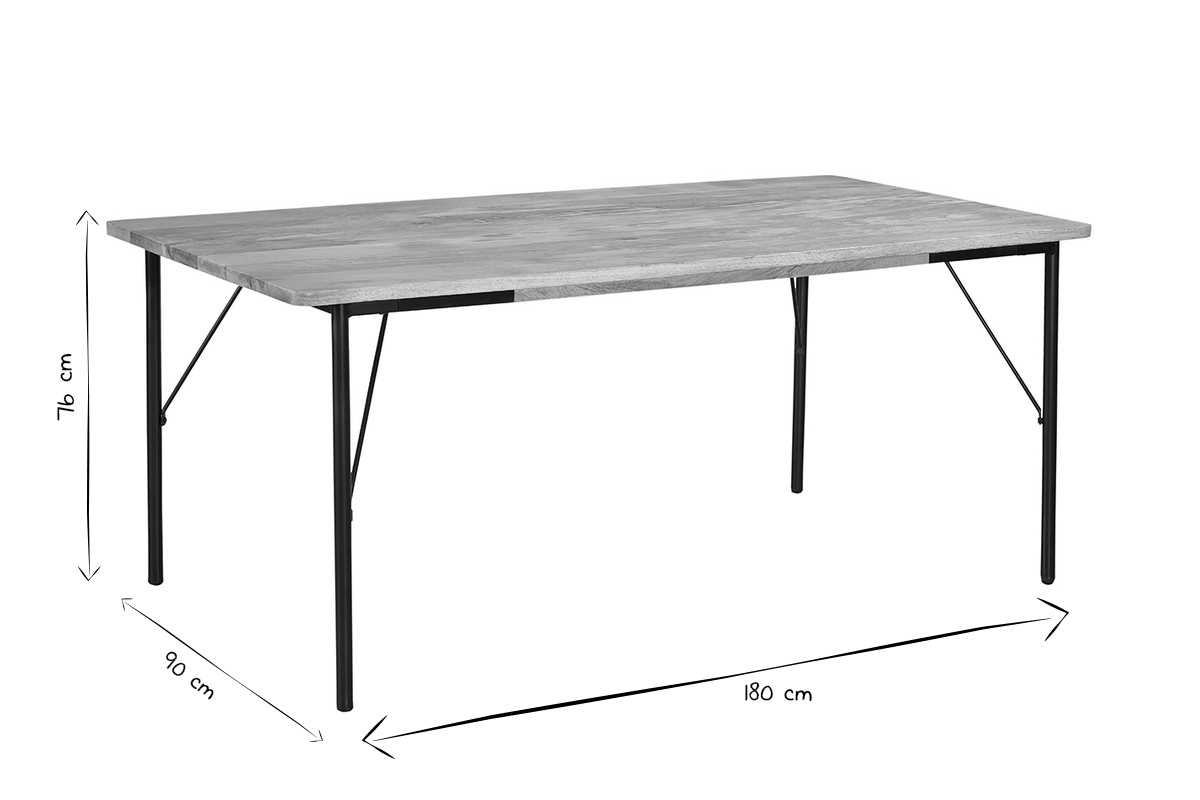 Mesa de comedor rectangular de madera maciza de mango y metal negro 180 cm JUDE