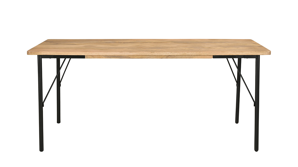 Mesa de comedor rectangular de madera maciza de mango y metal negro 180 cm JUDE