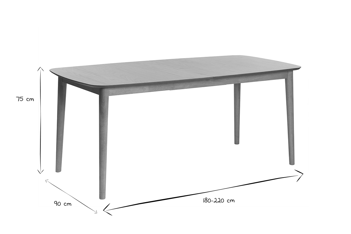 Mesa de comedor rectangular extensible de madera de roble claro 180-220 cm EGO