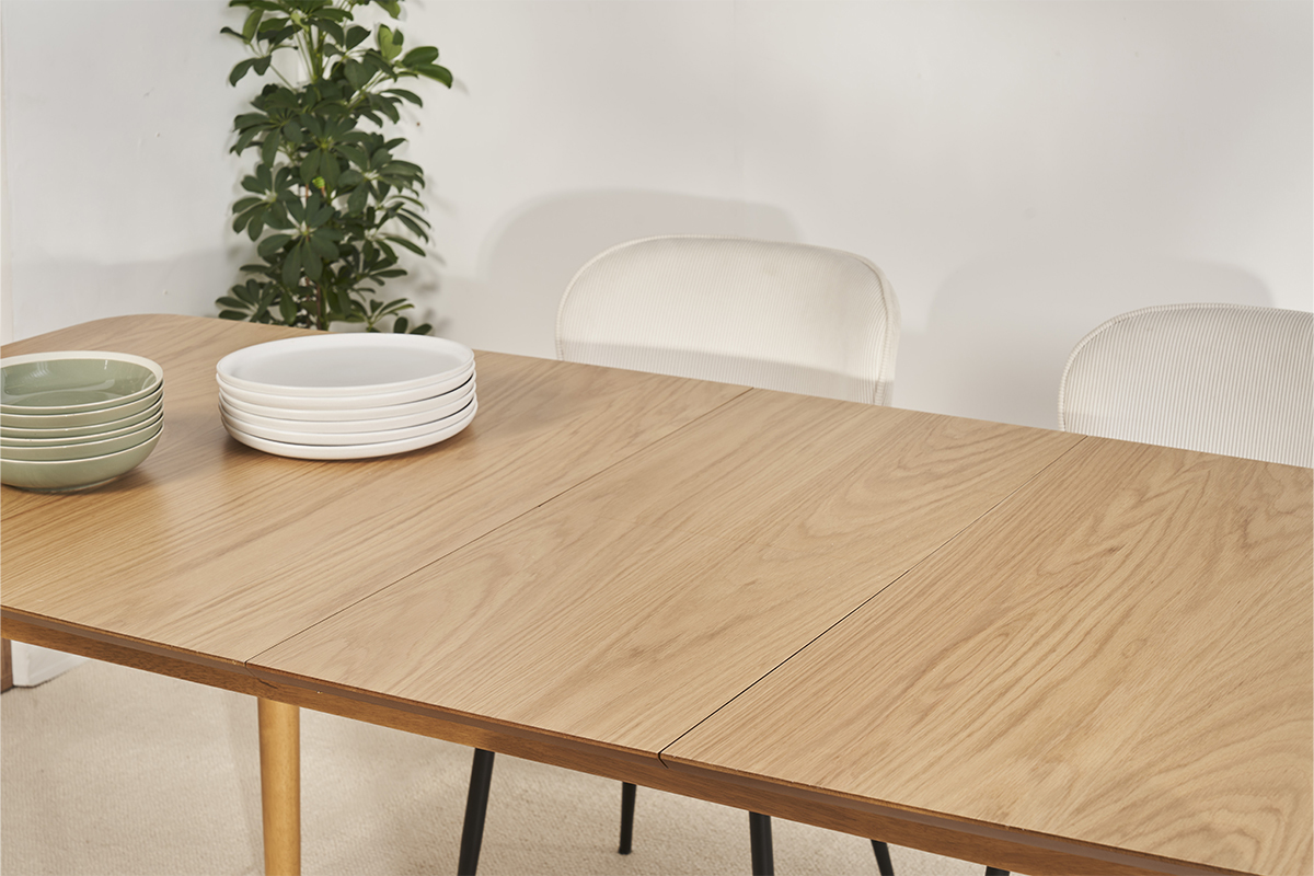 Mesa de comedor rectangular extensible de madera de roble claro 180-220 cm EGO