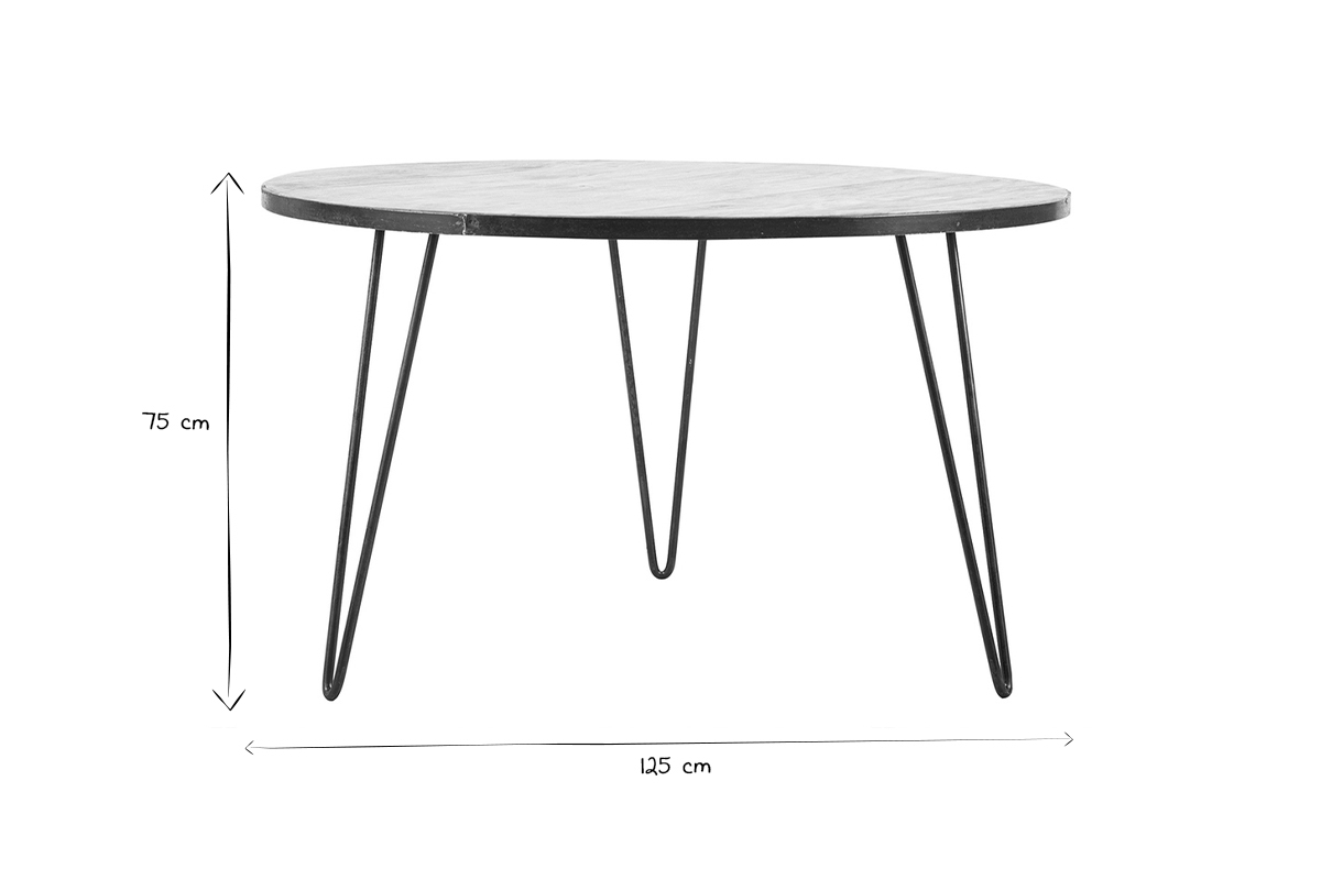 Mesa de comedor redonda industrial madera metal D125 ATELIER