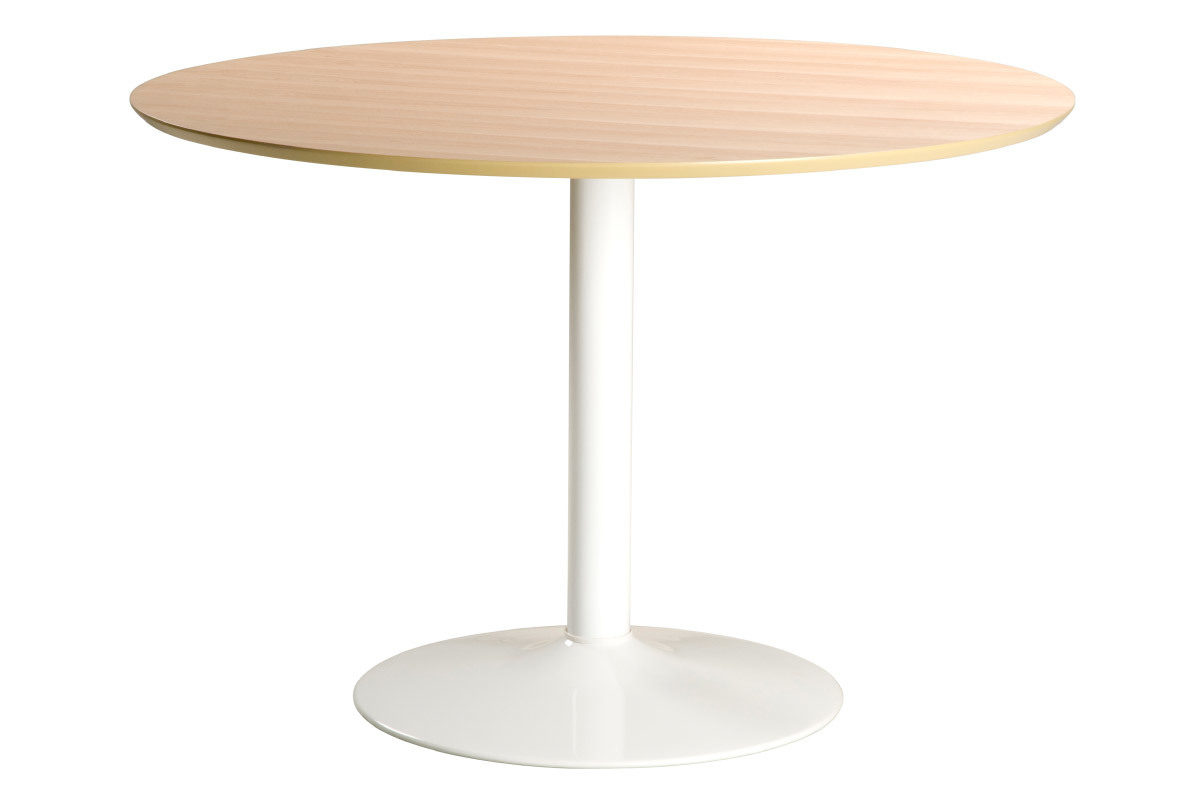 Mesa de comedor redonda madera clara y metal blanco D110 cm KALI