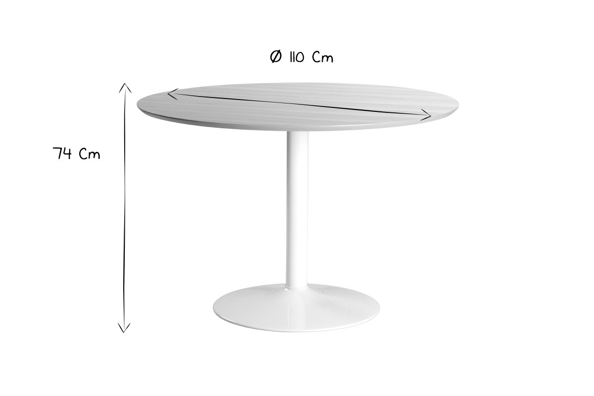 Mesa de comedor redonda madera clara y metal blanco D110 cm KALI