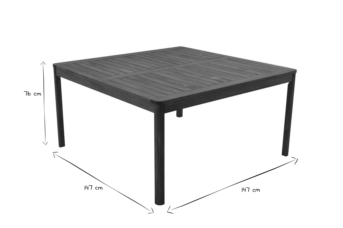 Mesa de jardn cuadrada de madera maciza 147 cm AKIS