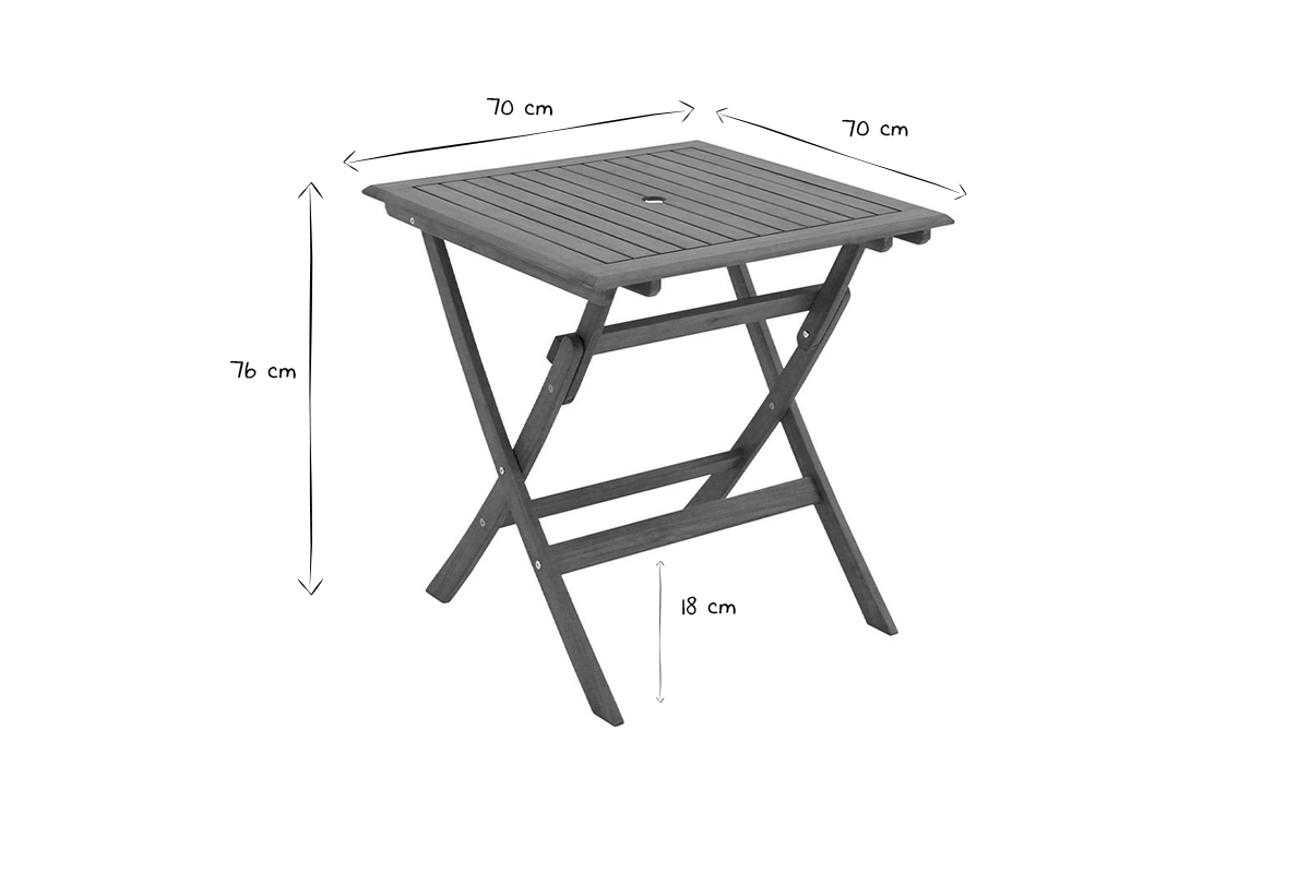 Mesa de jardn cuadrada plegable de madera maciza 70 cm FUEGO