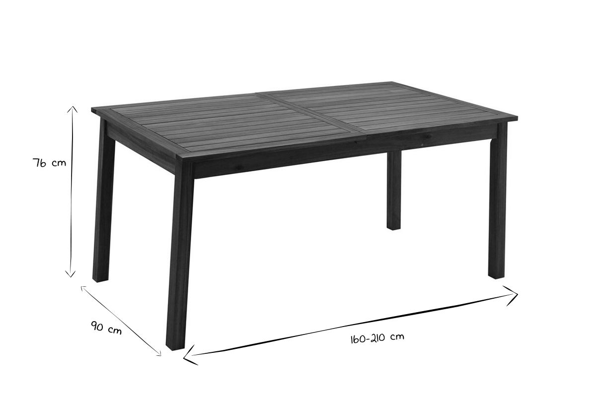 Mesa de jardn extensible de madera maciza 160-210 cm MAYEL