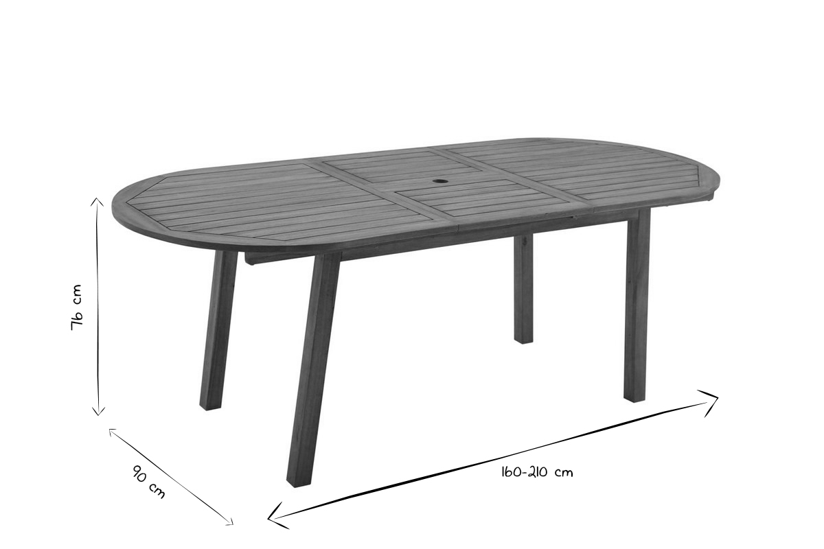 Mesa de jardn extensible de madera maciza 160-210 cm MAYEL