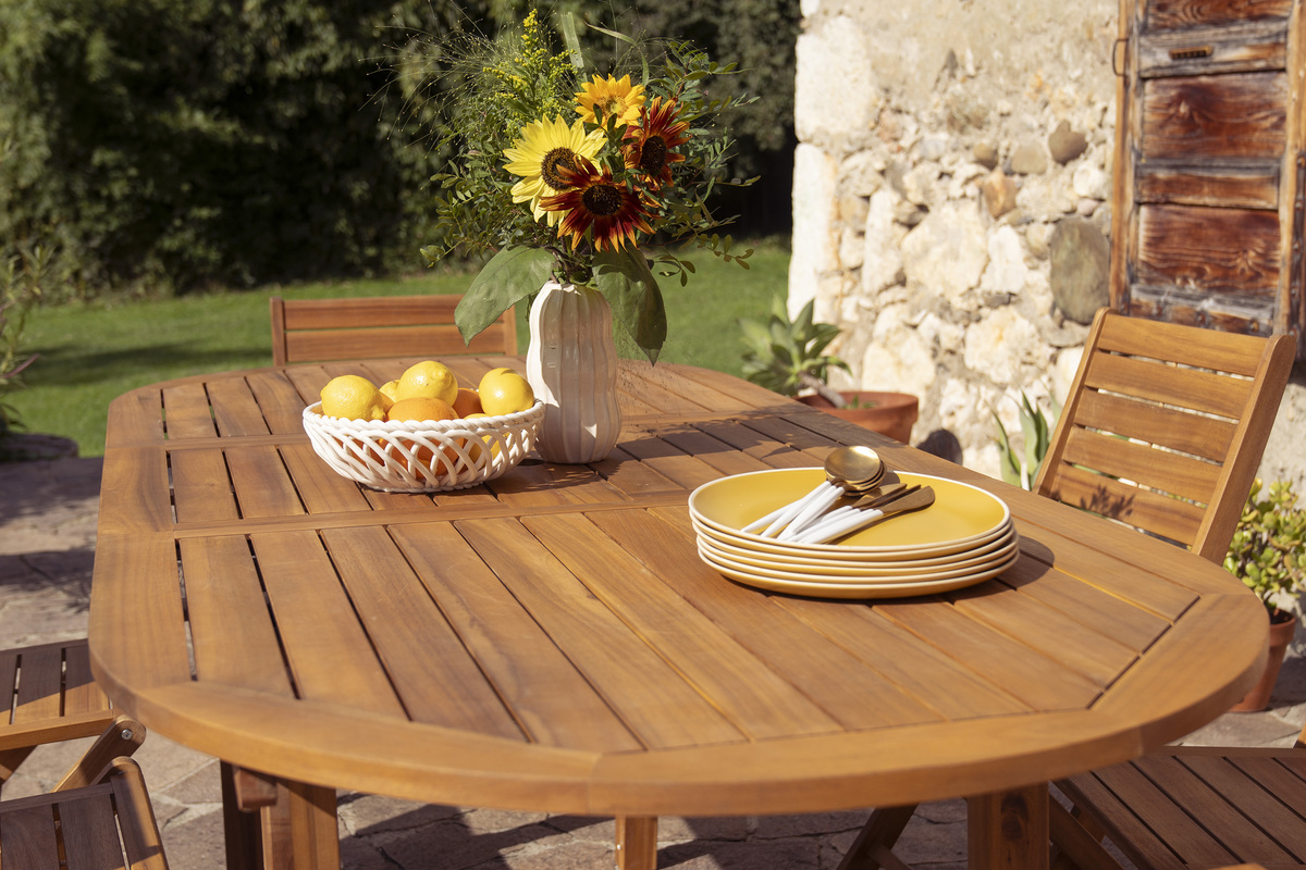 Mesa de jardn extensible de madera maciza 160-210 cm MAYEL