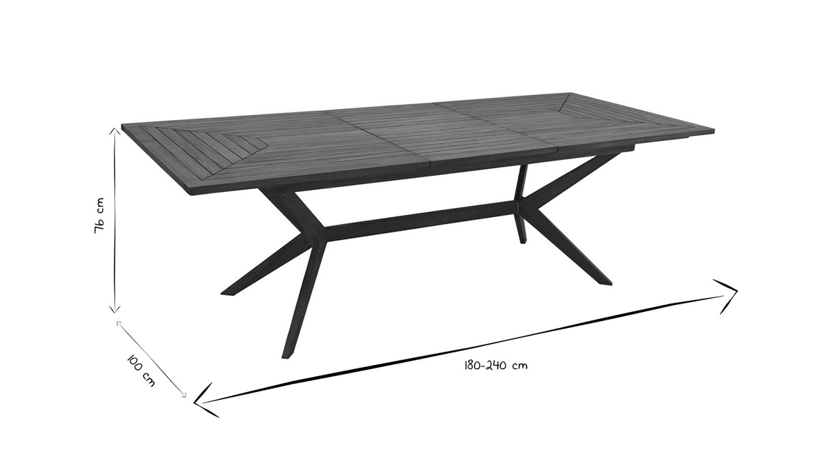 Mesa de jardn extensible de madera maciza 180-240 cm SANTO