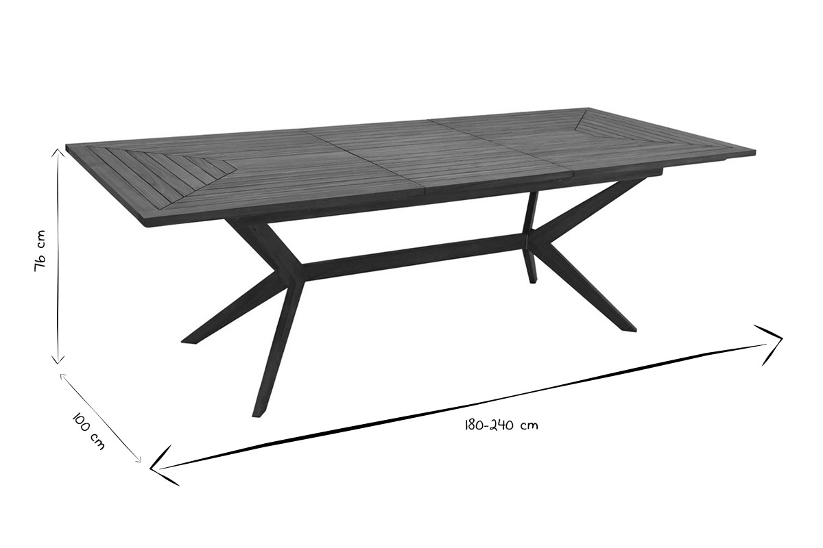 Mesa de jardn extensible de madera maciza 180-240 cm SANTO