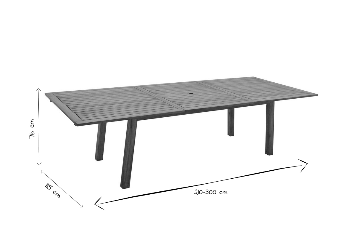 Mesa de jardn extensible de madera maciza 210-300 cm MAYEL