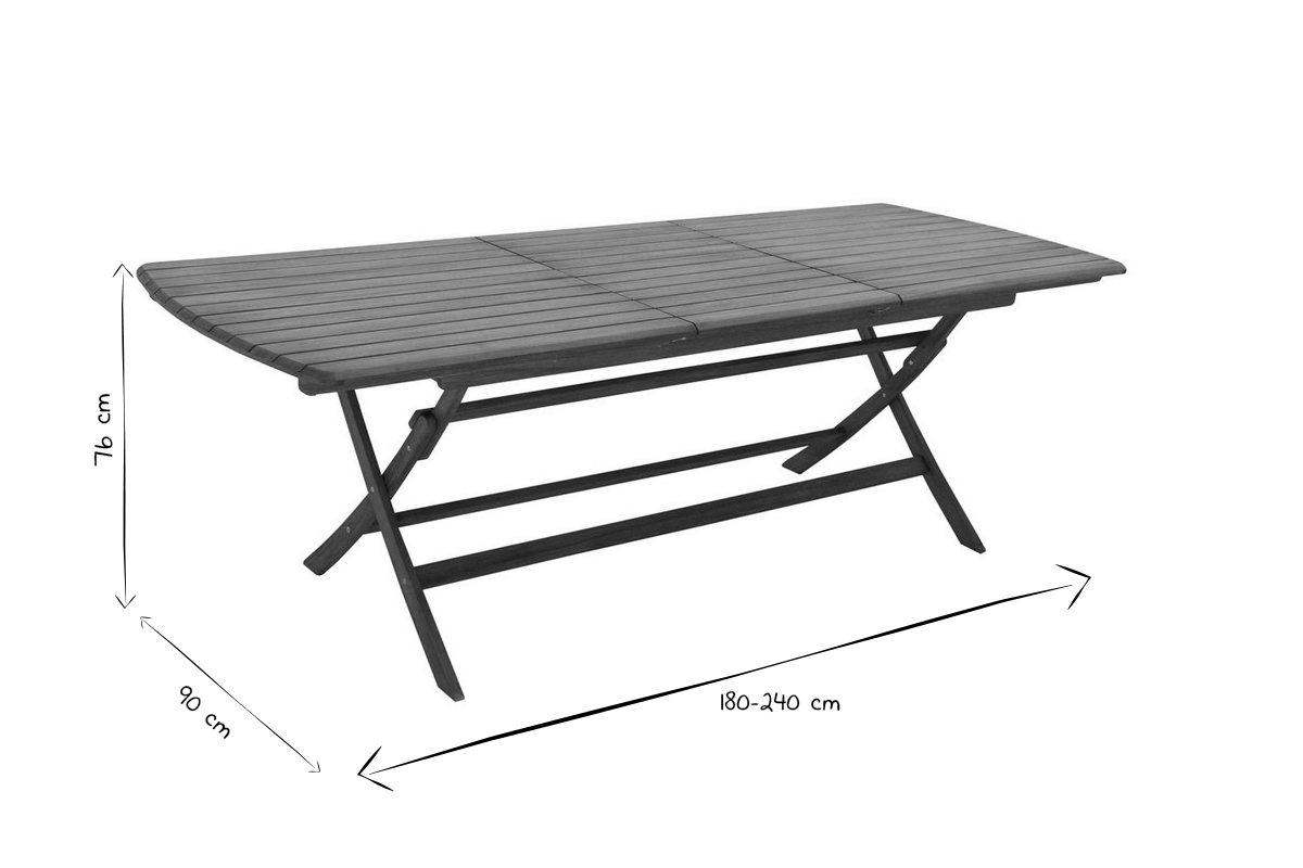 Mesa de jardn extensible de madera maciza con extensiones 180-240 cm CANOPEE